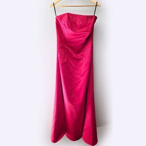 Vintage red satin Scott McClintock strapless gown embroidered beaded bodice